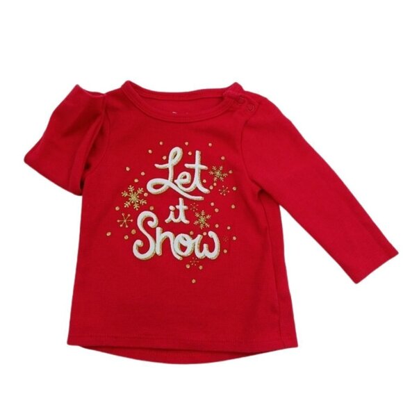 JUMPING Beans Girls Red Let It Snow Thermal Shirt Long Sleeve Size 3 Months - Picture 1 of 6